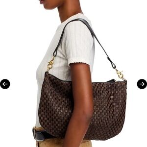 NWOT Clare V. Moyen Messenger - Leather & Suede Woven Checker In Black/Chocolate